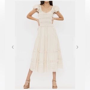 SEA NY Cream Everleigh Smocked Poplin Midi Dress